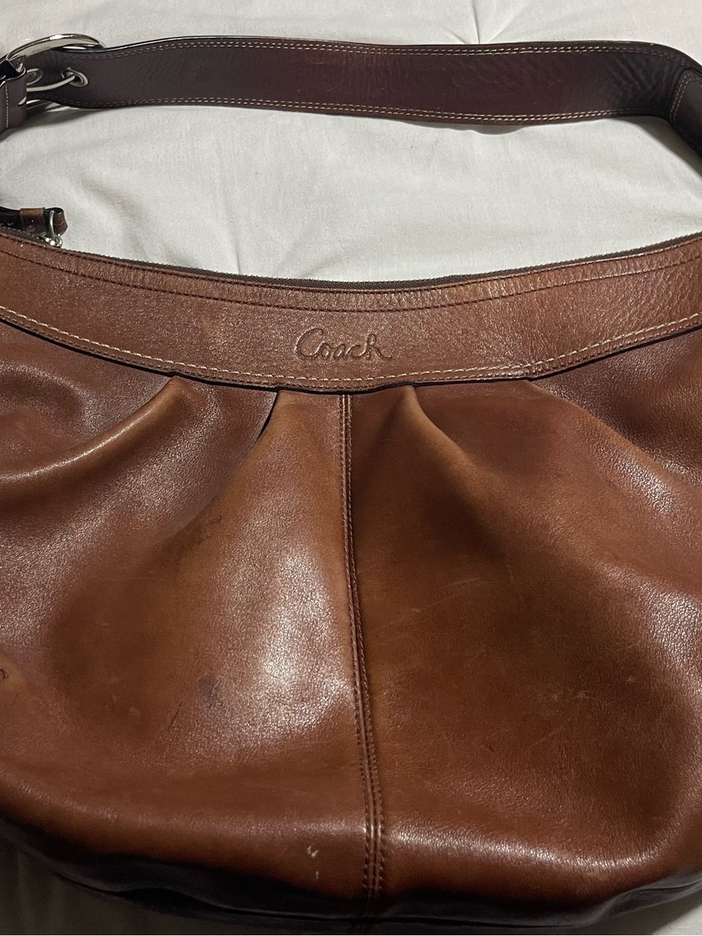 Coach Brown Leather Bag Charm with Silver Hardware
